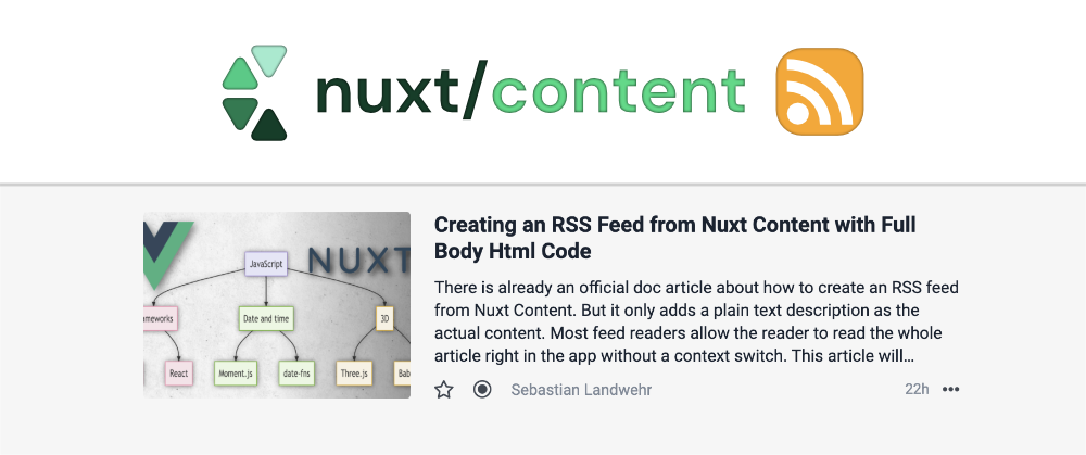 Cover image for Creating an RSS Feed from Nuxt Content with Full Body HTML